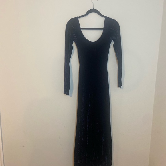 Betsey Johnson Vintage Black Label 90's Navy Blue Crushed Velvet Maxi Dress - Picture 10 of 11